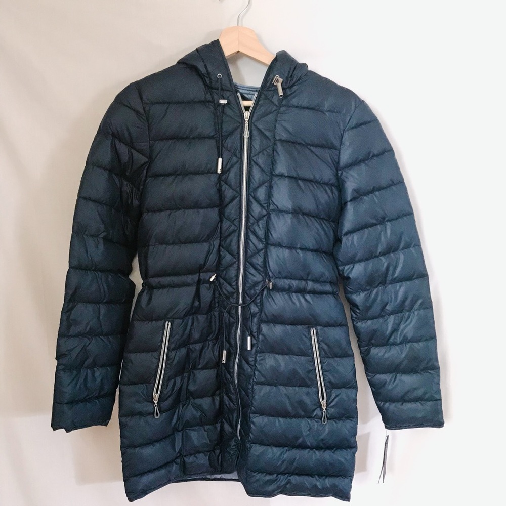 kenneth cole // navy long packable puffer - Picture 1 of 7